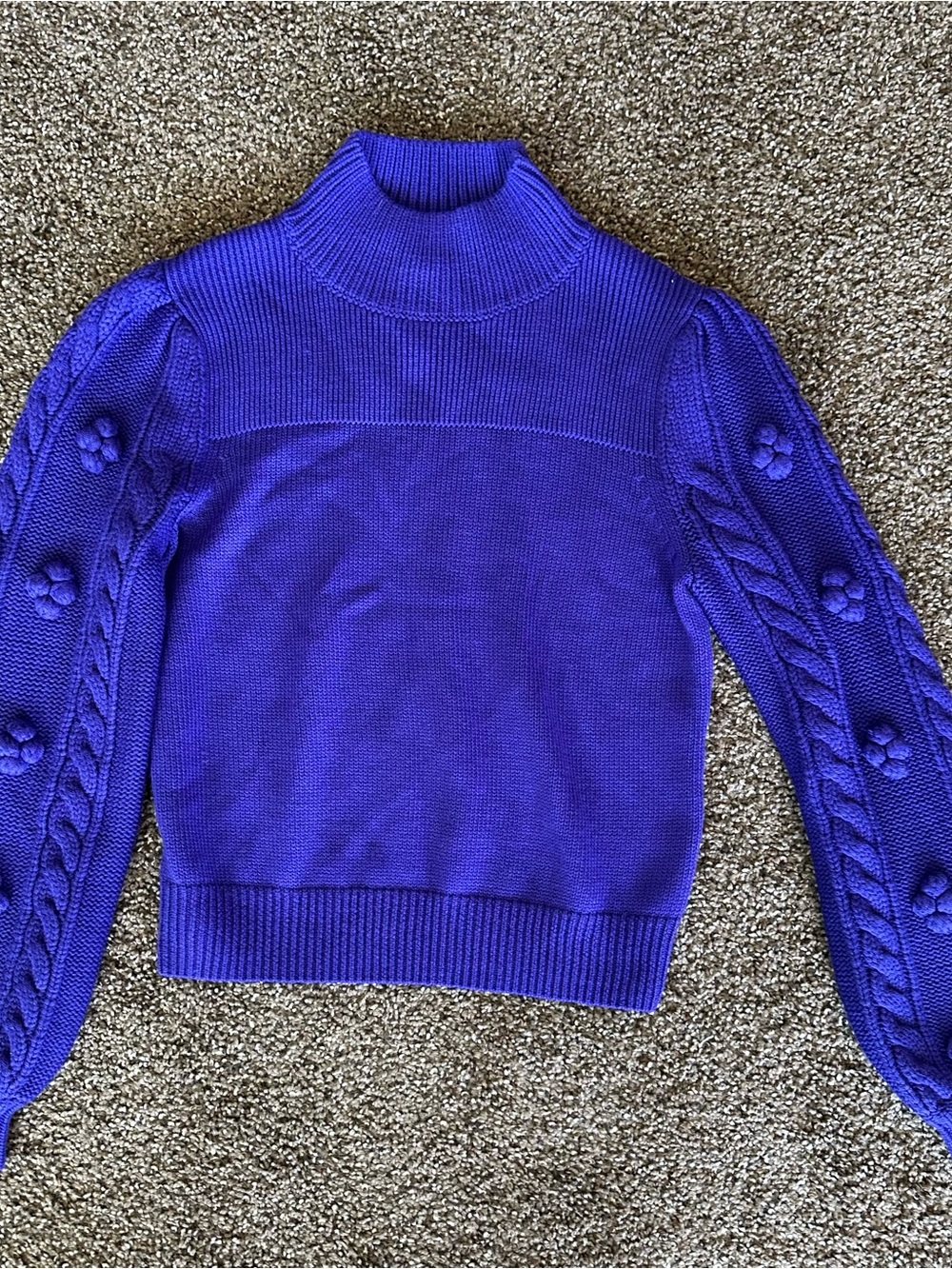 Maeve Vibrant Purple Cable & Bobble Mock Neck Sweater